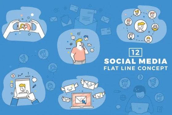 12 Social Media Flat Line Concept